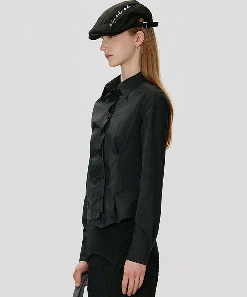 KIMZISU Unbalanced Drape Shirt_Black