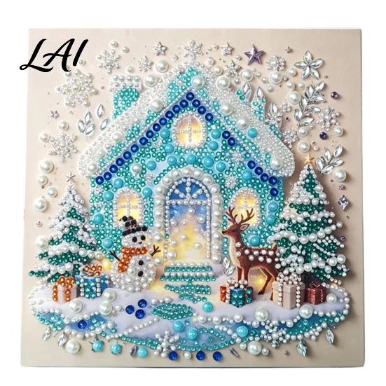 Handmade Christmas Gift for Kids DIY Faux Pearl Painting Art Kit Cute 3D Beads Decompression Craft Family Adults Beginner Holiday Gem Kit Home Wall
