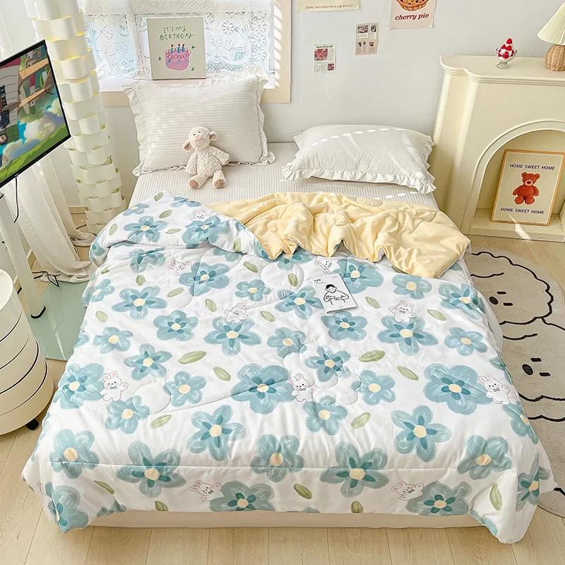 Orange Summer Quilts Washable Lace Kids Adult Single Double Queen Size Bed Thin Comforter Cute Cartoon Blanket for Girft