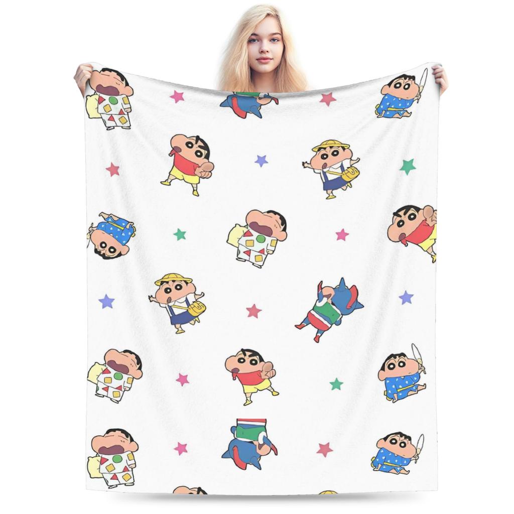 Crayon Shin Chan as Action Kamen Blankets Fleece Summer Air Conditioning Manga Multi-function Throw Blanket for Home Couch Quilt