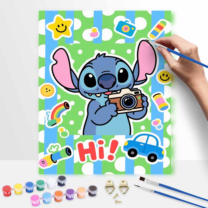 Disney Stitch camera photography painting art kit handmade painting diy home decoration 20x30cm