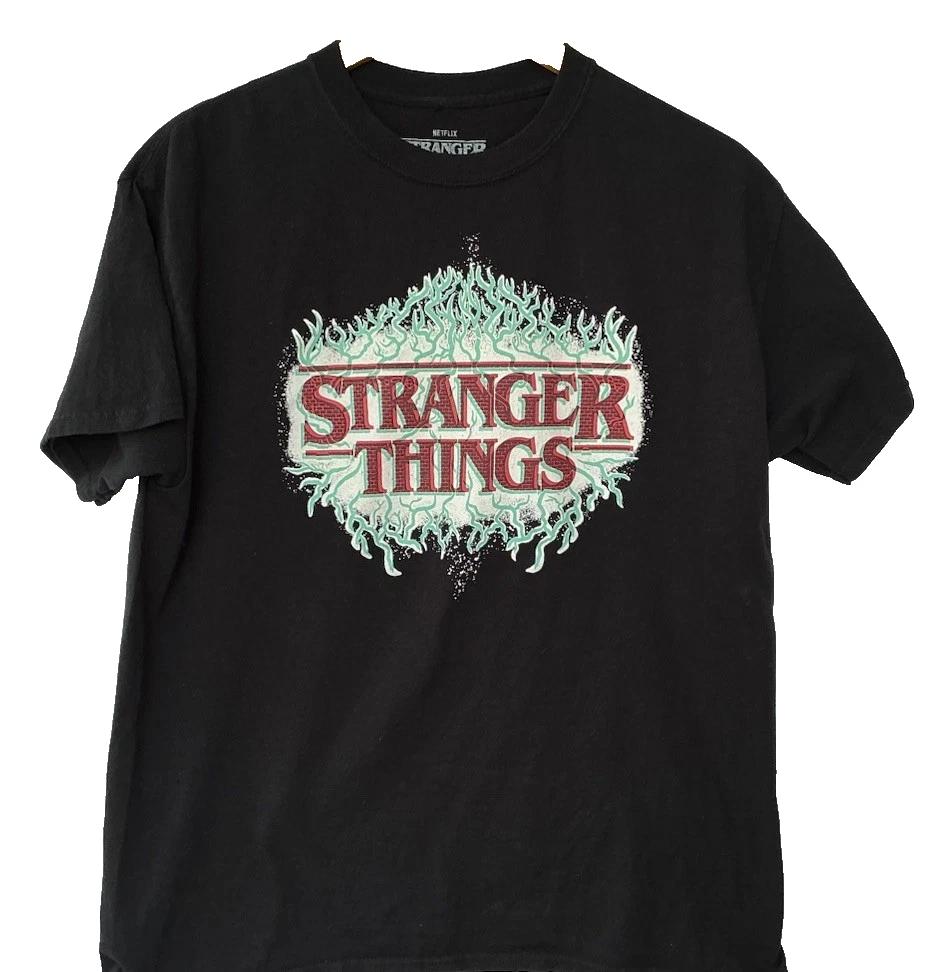 Netflix Stranger Things™ Взрослая графическая футболка Черная XL Хлопок Светящийся логотип S