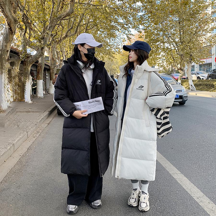 Newest Warm Cotton Jacket for Students - Long Length Korean Style Loose Three-Line Puffer Coat Oversized Outerwear