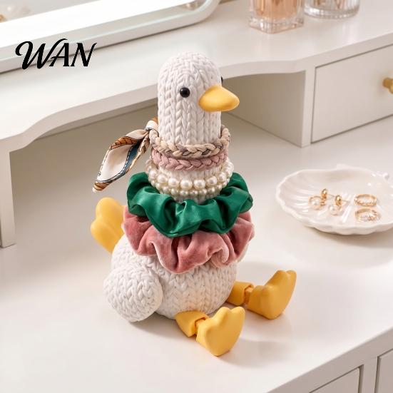 Hair Rope Storage Holder 3D Printed Articulated Goose Ties Rack, Cute Knitted Texture Desktop Organizer for Dressing Table Accessories and Headbands,