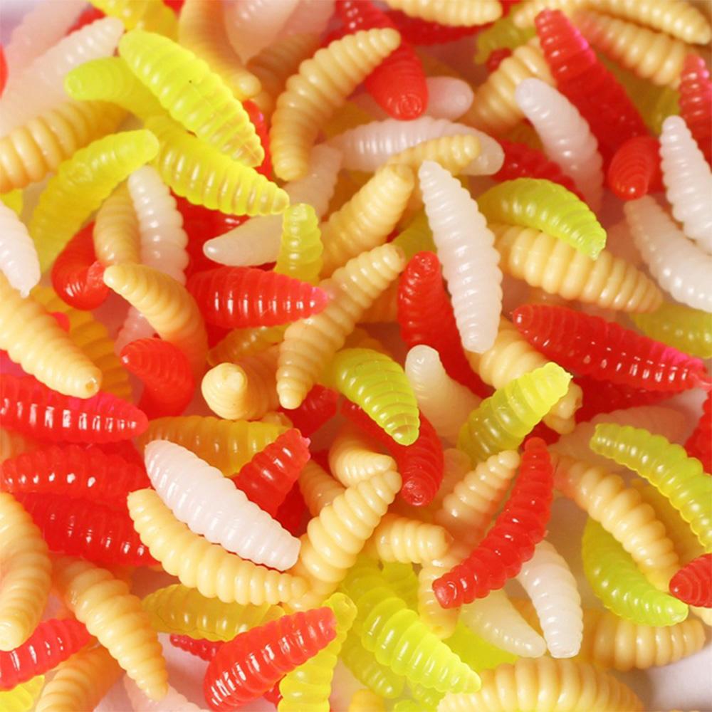 100Pcs/Bag 2cm 0.3g Bread Worm Silicone Artificial Baits Maggot Grub Soft Fishing Lure Hooks Biomimetic Smell Worms Glow Shrimps