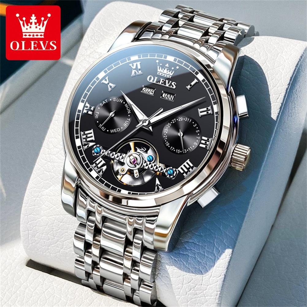 OLEVS 6607 Automatische Herrenuhren Top Original Mechanische Uhr für Herren Luxus Skelett Schwungrad Wasserdicht Kalender Armbanduhr