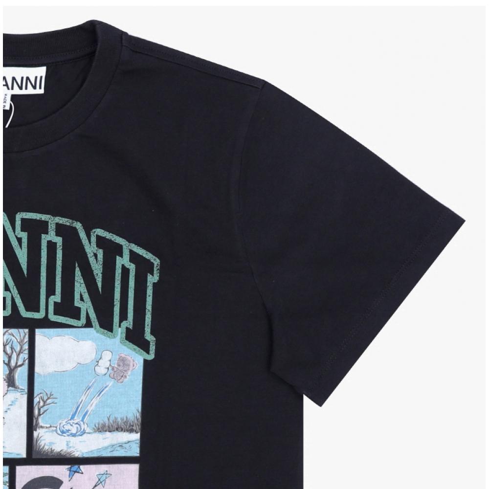 Ganni Bear Comic Teddy Logo Women S Short Sleeve Tee A1050070 252