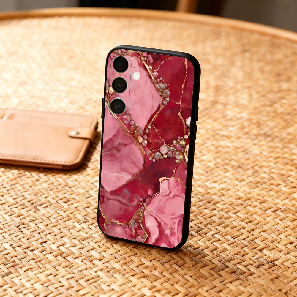 Gold Pink Geometric Marble  Phone Case For Samsung  A73,A21s,A22,A31,A32,A52,A53,A71,A80,Soft Black Shell