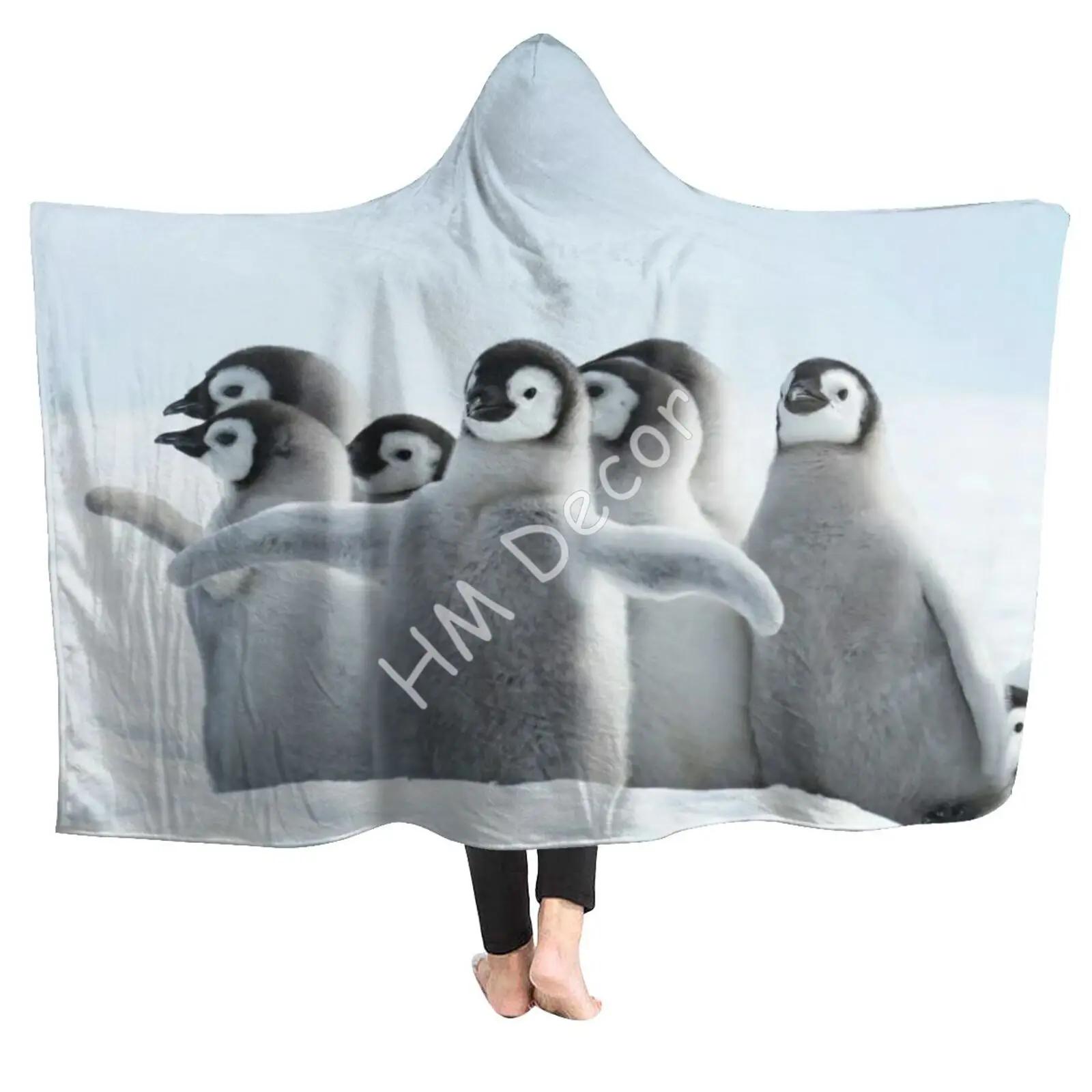 

Cute Penguin Hooded Blanket Throw Luxury Flannel Fleece Plush Throw Blanket Soft Warm Fluffy Wearable Blanket for Couch Bed Sofa 60X50inch фіолетовий