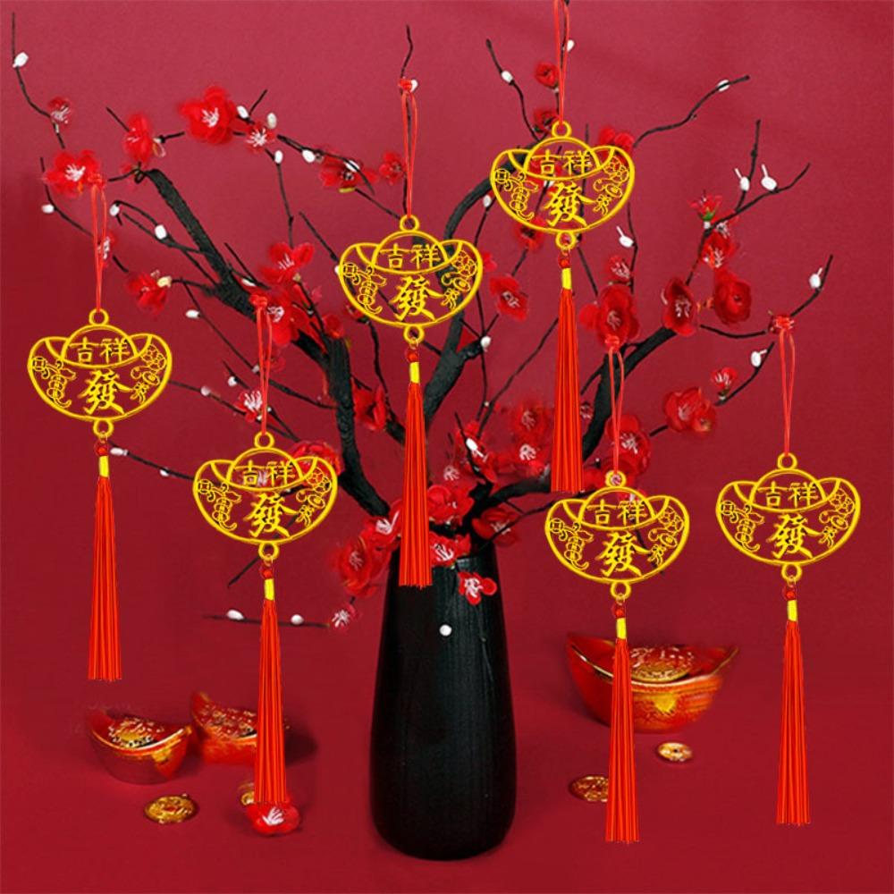 6/10Pcs Gold Chinese New Year Pendant Waterproof Wealth Spring Festival Bonsai Pendant with Tassel Traditional