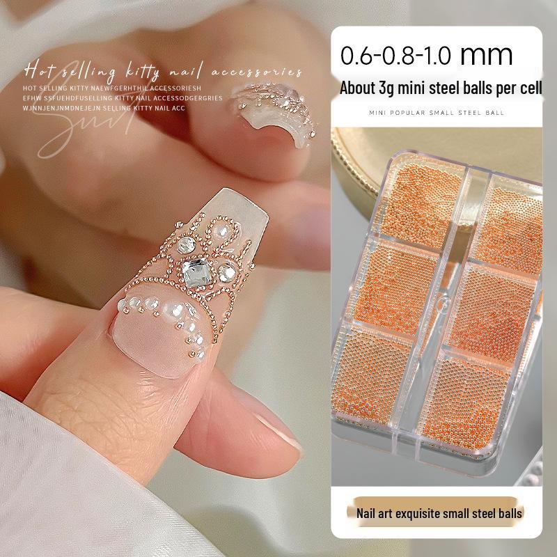 Gold & Silver Mini Steel Nail Art Beads - 6 Boxed DIY Metal Round Decorations