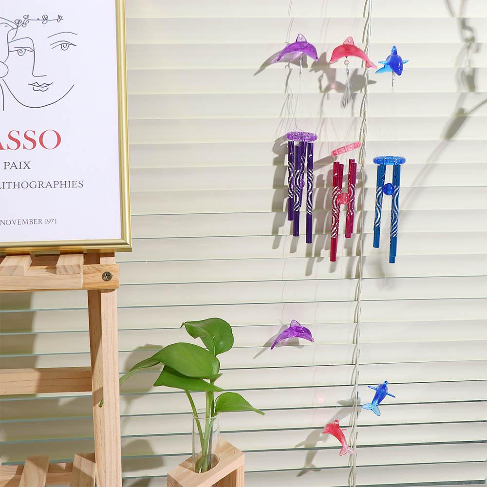 Blessing Gift Creative Crystal Dolphin Wind Chime Home Garden 4 Metal Tubes Bell