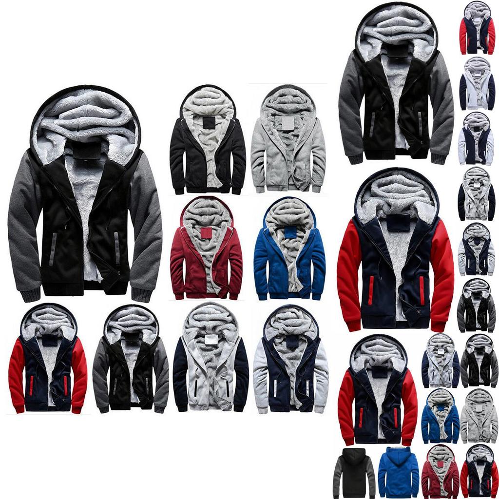 Thick Warm Mens Fleece Fur Lined Hoodie Zip Up Winter Coat Jacket Top Sweatshirt