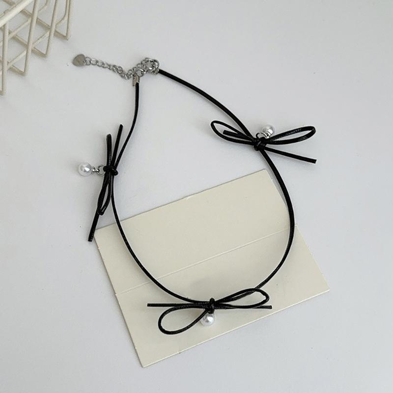 Elegant Bowknot Pearls Choker Necklace for Women Girls Retro Styles Clavicle Chain Fashion Jewelry Accessories
