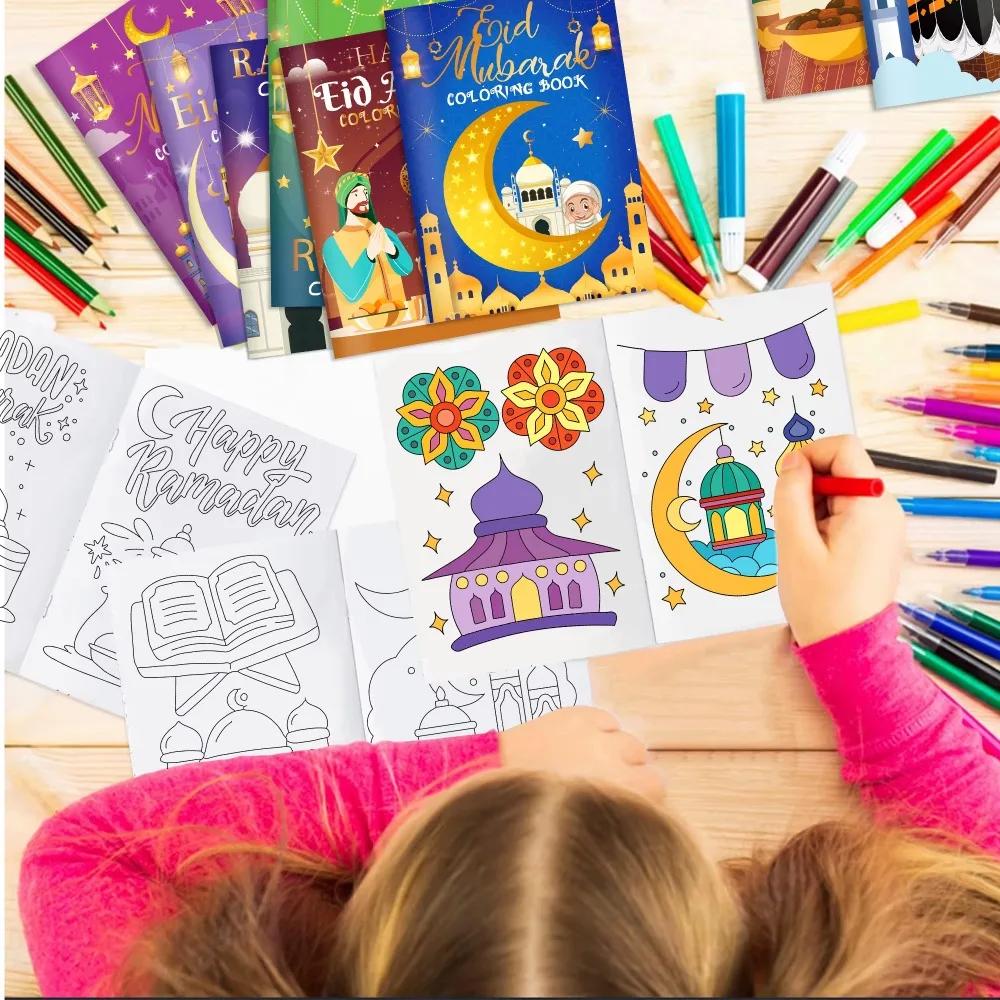 16/32/64PCS Ramadan Coloring Books Gold Moon Fillers DIY Painting Drawing Book Children's Gift Graffiti Book for Party Supplies