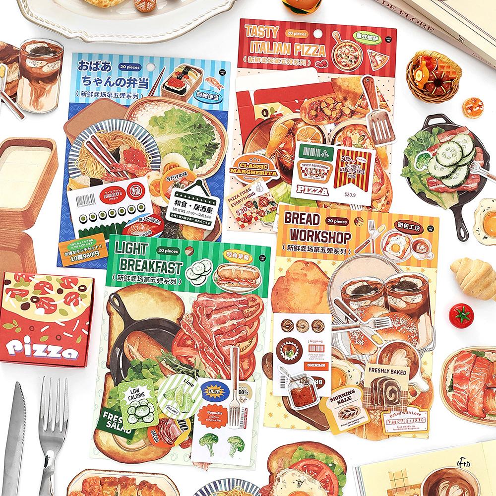 20 Pcs Fresh Store Fifth Series Food and Coffee Material Pack DIY Scrapbook Handbook Aesthetic Stationery Supplies