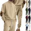 Autumn Men Jacquard Textured Matching Outfit Stand Collar Pullover Suede Elbow Patches Drawstring Rib Cuff Jogger Pants Streetwear 2 Piece Tracksuit
