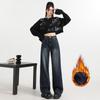 Women's High Waist Wide Leg Jeans Loose Fit Warm Fleece Lined Denim Pants Casual Streetwear Denim Trousers