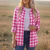 Women's Casual Plaid Long Sleeve Shirt Jacket with Lapel Collar for Everyday Wear