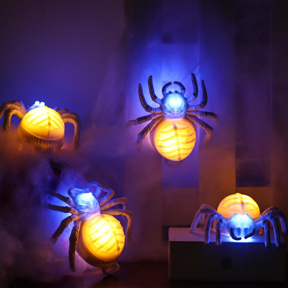 Halloween Aufleuchtende Spinnenfigur Realistische Plastikspinne Tierfigur mit LED-Licht für Halloween Innen Heimparty Deko