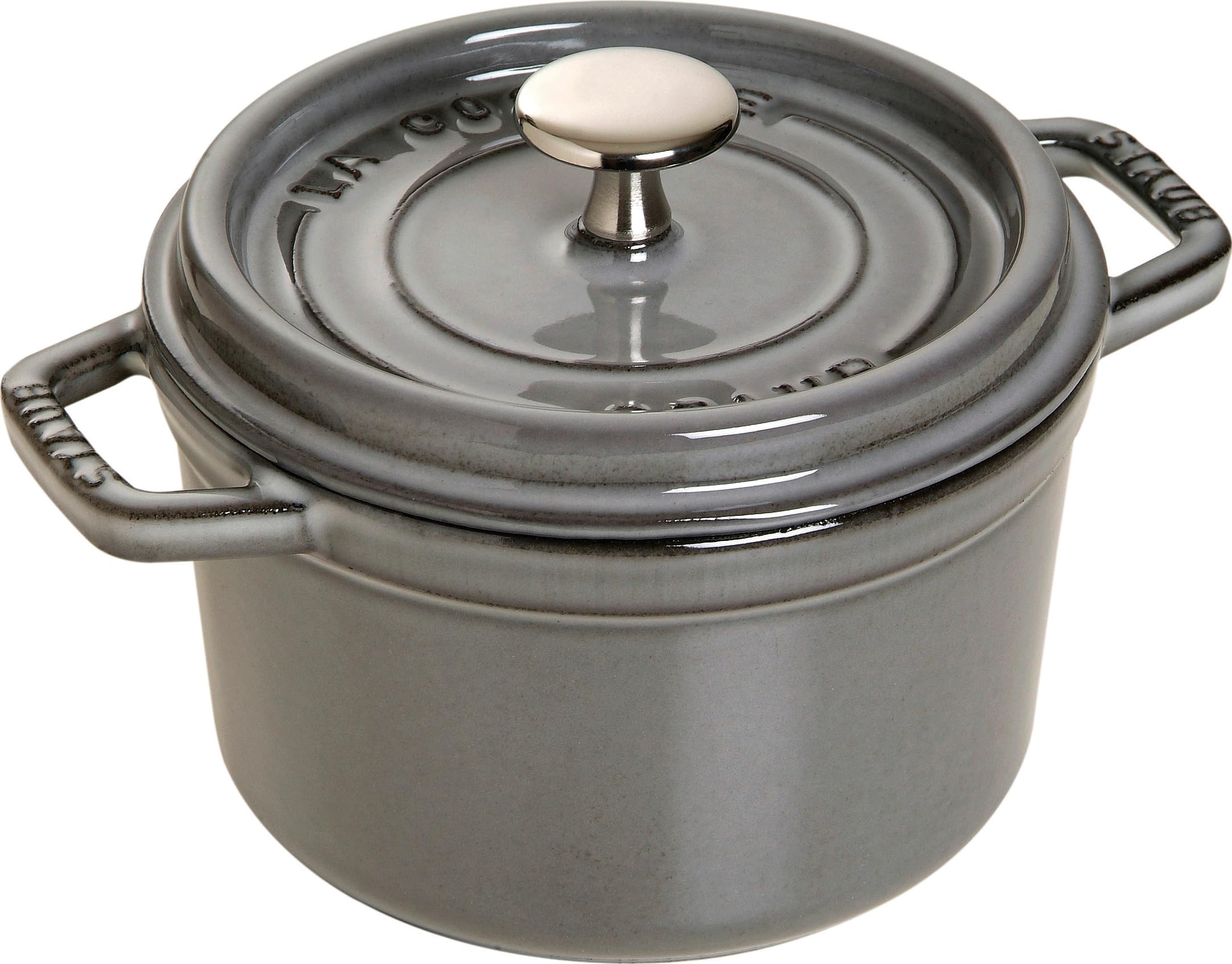 

staub Pico Cocotte Round Grey 14 см Маленький эмалированный горшок ручной работы, совместимый с IH, авторизованный японский продукт] La Cocotte Round 40509-475