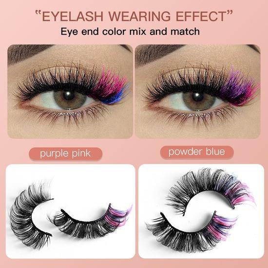 7 Pairs of Colored Hair-fried False Eyelashes with Multi-layer Thick Cross Mink Fur Lashes Mink Individual Lashes Extension Eyelashes Extension Kit