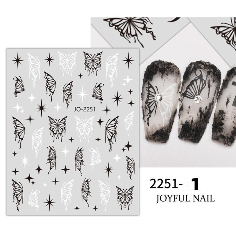 Nail Art Liquid Butterfly Sticker Black and White Laser Aurora Dark Hollow DIY Nail Decorations