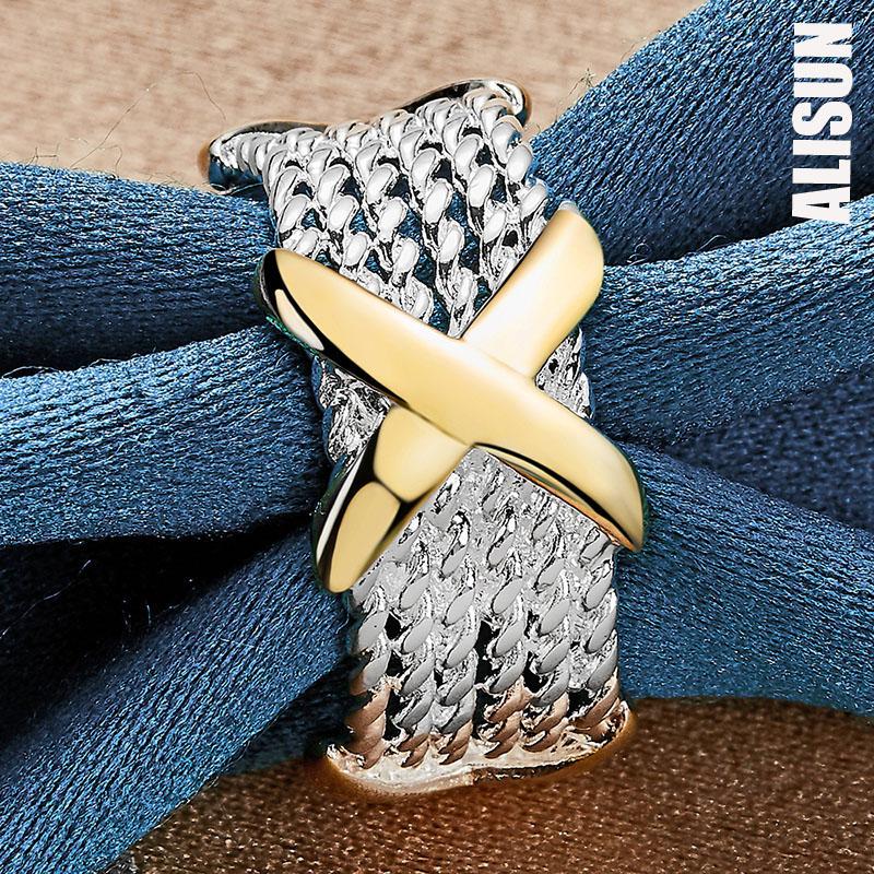 925 Sterling Silver Mother of Gold X Ring Fashion Wedding Jewelry