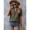 Sommer Neuer Stil Damen V-Ausschnitt Gestickte Spitze Bluse Locker Lässig Gestickte Kurzarm Tops