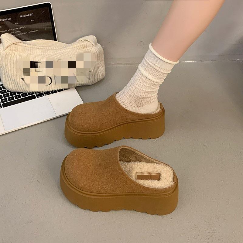 French Platform Bag Head Half Slippers Women's Shoes Autumn and Winter 2025 New Cotton Outer Wear High-end Casual Lazy Tide Shoes