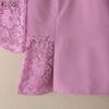 ZANZEA Women Casual Lace Crochet Splice 3/4 Sleeve Loose Blouse