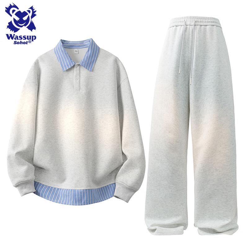 Wassup Sohot Men s Loose Fit Fake Two-Piece Tracksuit L