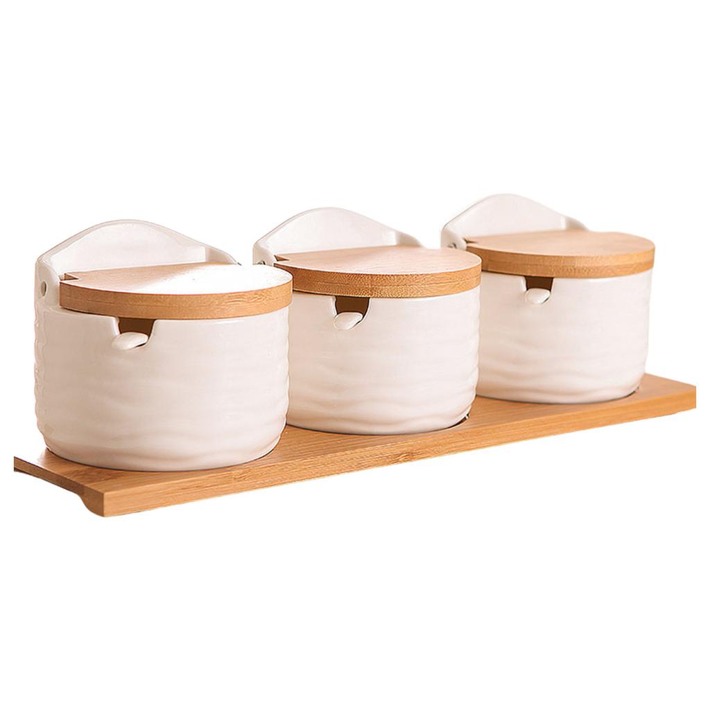 Salt Bowl with Lid and Spoon Ceramic Container for Storing Spices and Seasonings Kitchen Countertop Decorative Sugar Jar