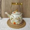 Elegant Enamel Teapot with And Floral Pattern; for Home, Office Cafe