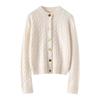 Women's Heavy Cable Knit Cashmere Cardigan - Round Neck, Long Sleeve, Autumn/Winter Style Sweater Coat