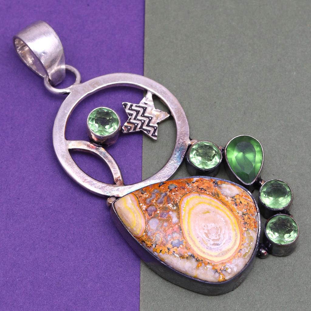 Bumble Bee Jasper Amethyst Gemstone Women's Silver Jewelry Pendant 2.75"