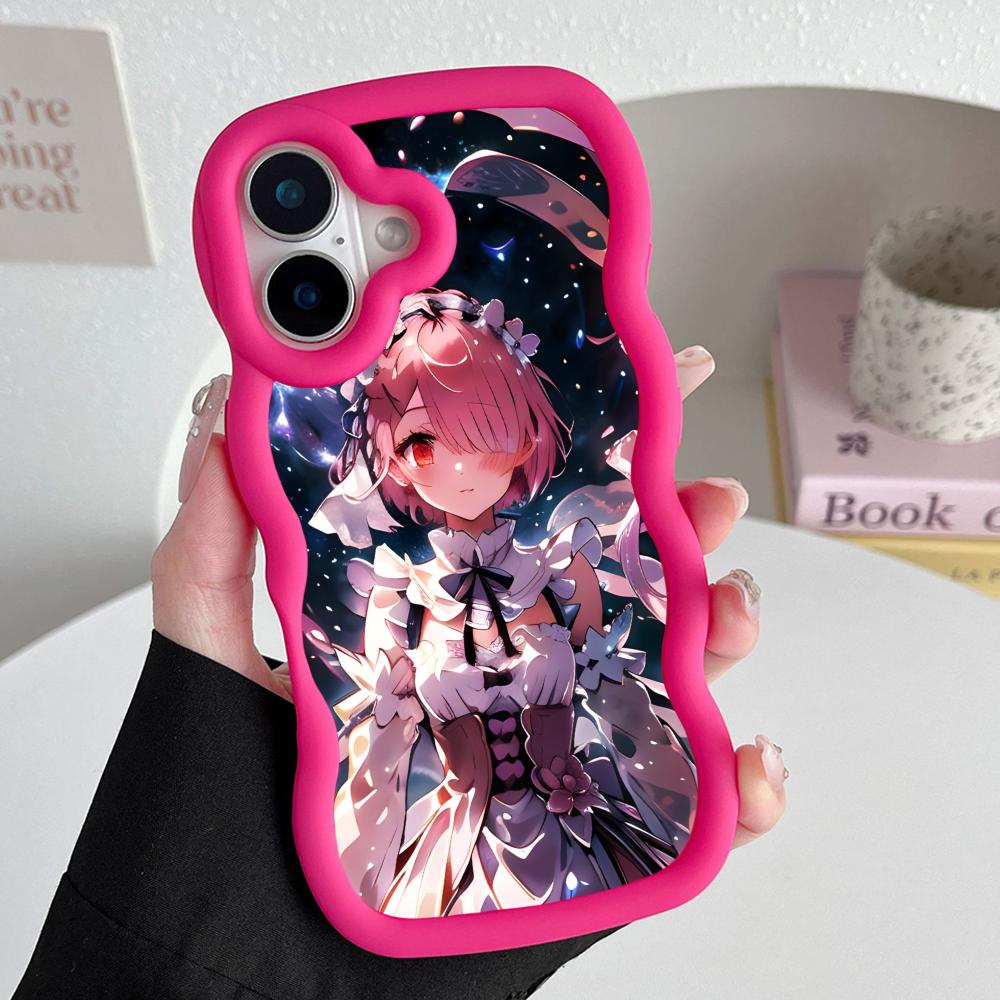 

ReZero Ram Waifu Mobile Phone Case for iPhone 17 16 15 14 13 12 11 Air Pro Max Plus Wavy Edge TPU Colorful Cover Pretty Luxury iPhone 11