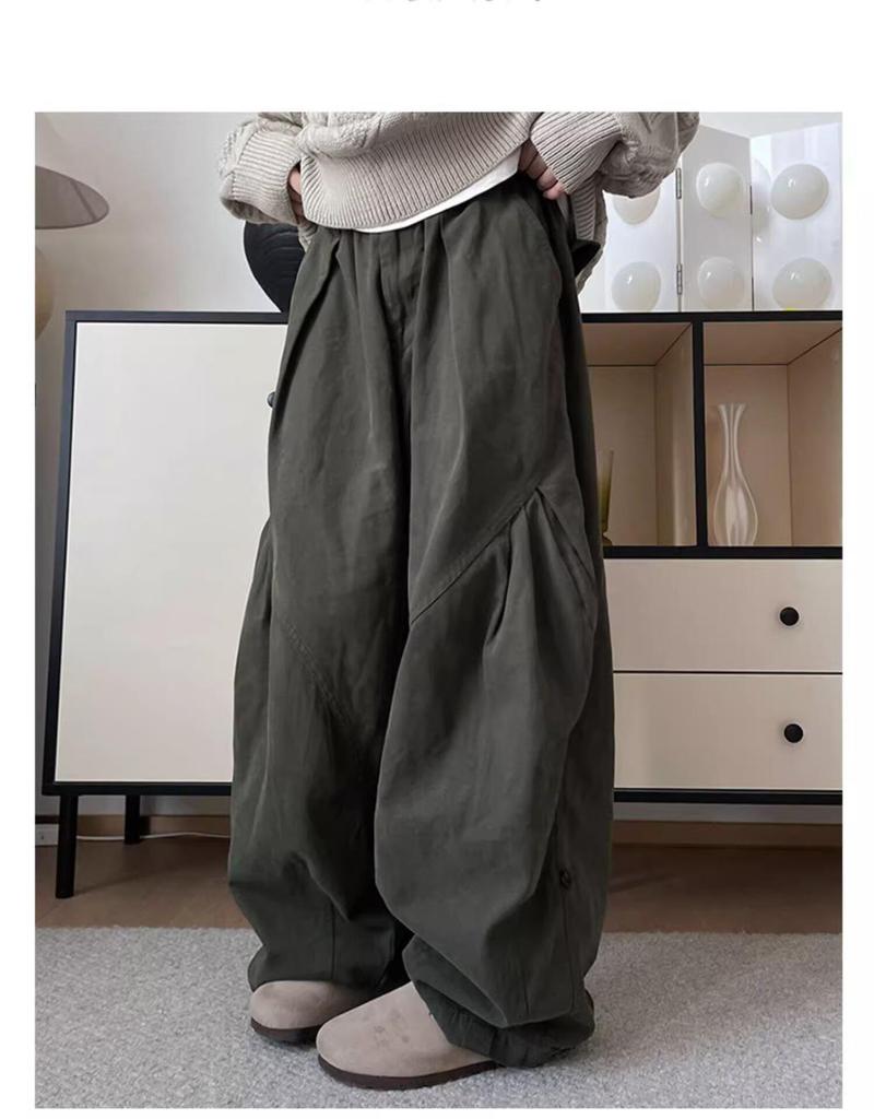 Fat Brother Men's Wide Leg Retro Pleated Pants: Elastic Waist, Loose Fit, Floor-Length, Hong Kong Style for Spring & Autumn