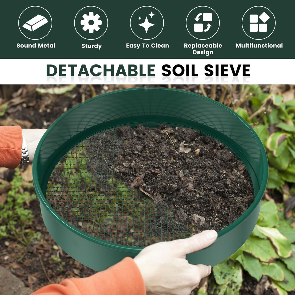 Soil Sifter 11.8inch Portable Metal Garden Sieve with 4 Interchangeable Filter Mesh Sizes 3/6/9/12mm Multifunctional Dirt Sifter