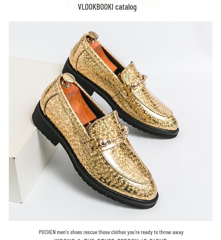 Men's Gold Flake Leather Pointed Toe Shoes - Business Casual British Style