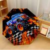 Monster Truck Feuer Aufdruck Regenschirm winddicht faltbarer Regenschirm tragbarer Sonnen- und Regenschirm geeignet zum Verschenken