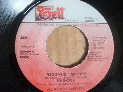 7inch Record MARKRIS - Reggae's Anthem TR0004 Tell Records 1992 Jamaica Reggae, Ska & Dub Used