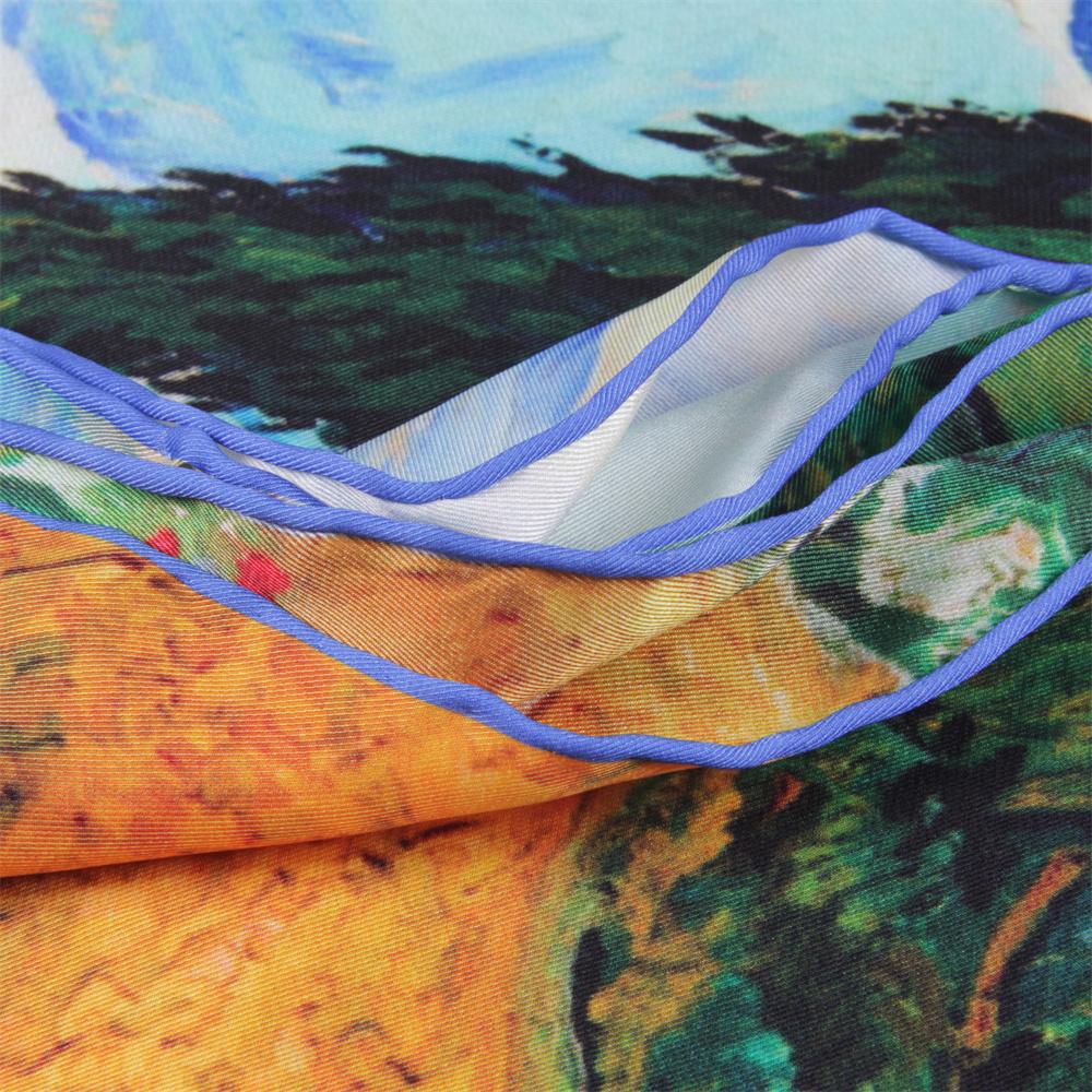 POBING Twill Silk Scarf Women Poncho Hand Rolled Luxury Oil Painting Long Scarves Wraps Bandana Big Shawl Hijabs Female Foulard