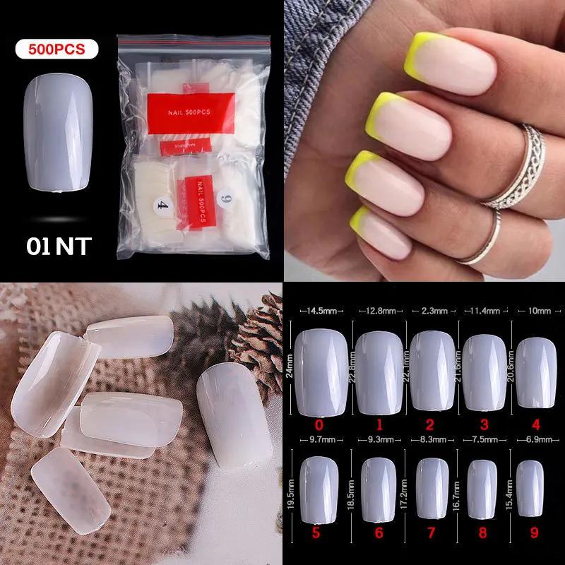 500pcs/bag Coffin False Nail Tips Clear Ballerina Stiletto Rounded Square Acrylic Fake Nails Extension System UV Gel Manicure