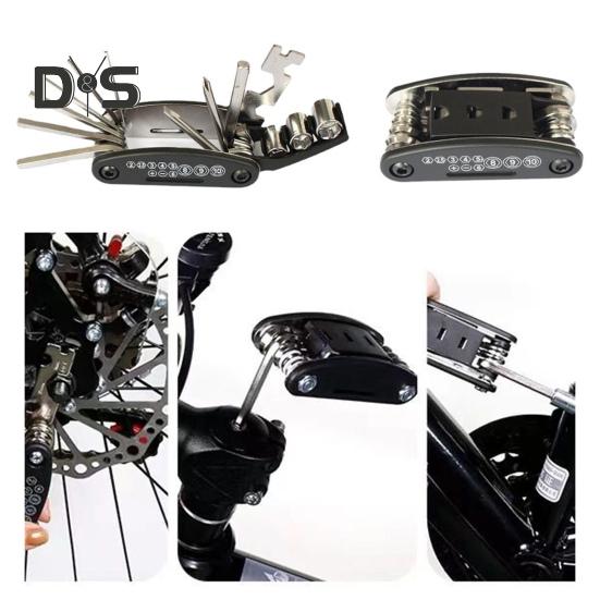 Bike Repair Kits 16-in-1 Bicycle Multi-tool with Tire Levers Hex Spoke Wrench Foldable Multi-Functional Accessories Set for Road Mountain Bike
