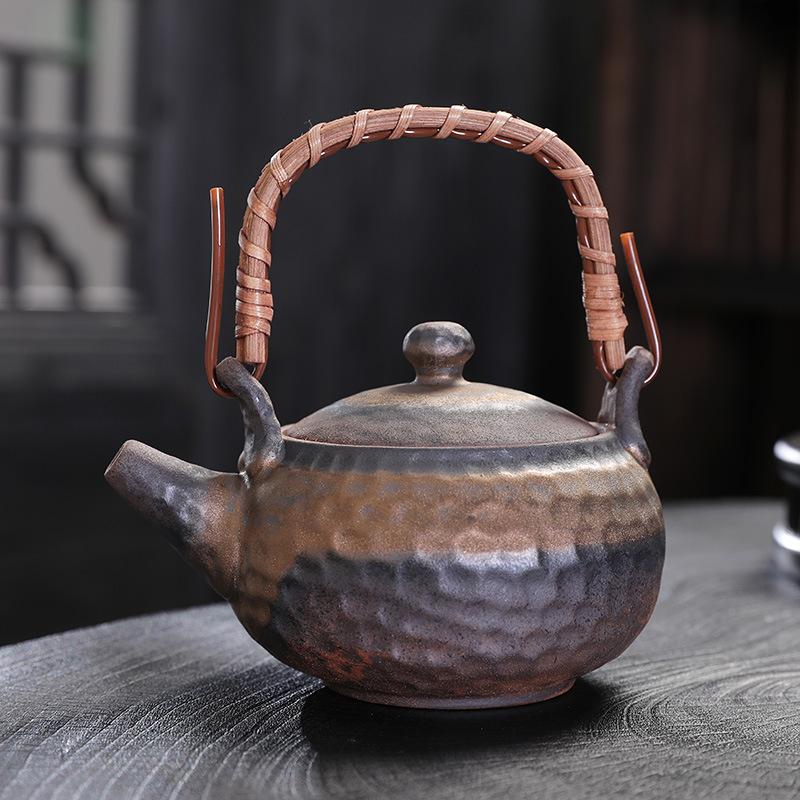 Coarse Pottery Gilt Iron Glaze Side Handle Pot Single Pot Brewing Teapot Teacup Retro Firewood Burning Kung Fu Tea Set