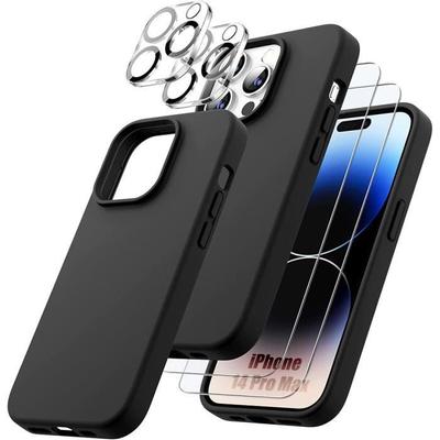 Case for iPhone 14 Pro Max TPU Black + 2 Tempered Glasses and 2 Rear Camera Protectors