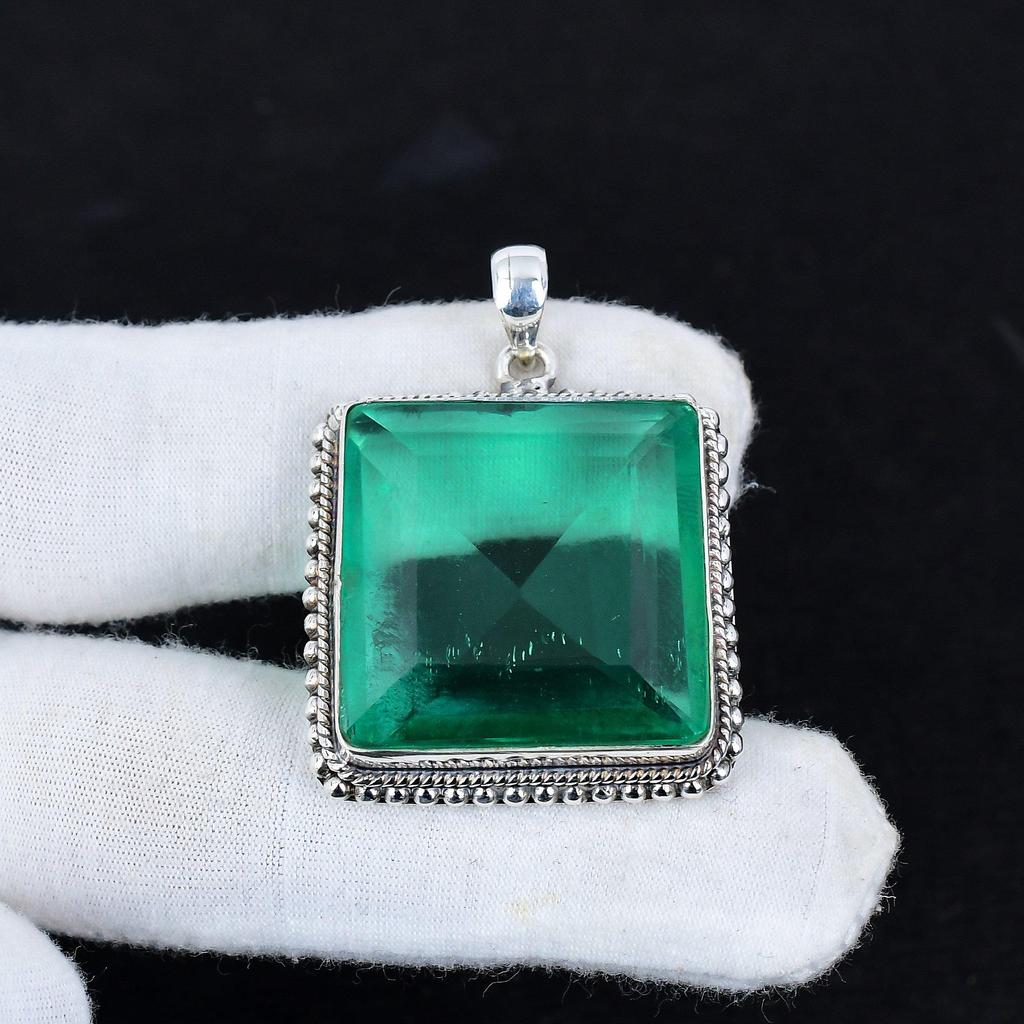 Aqua Apatite Gemstone Silver Pendant In 925 Sterling Silver - Handmade Square Design, Perfect for Gifts, and Everyday Wear Jewelry Women Gift