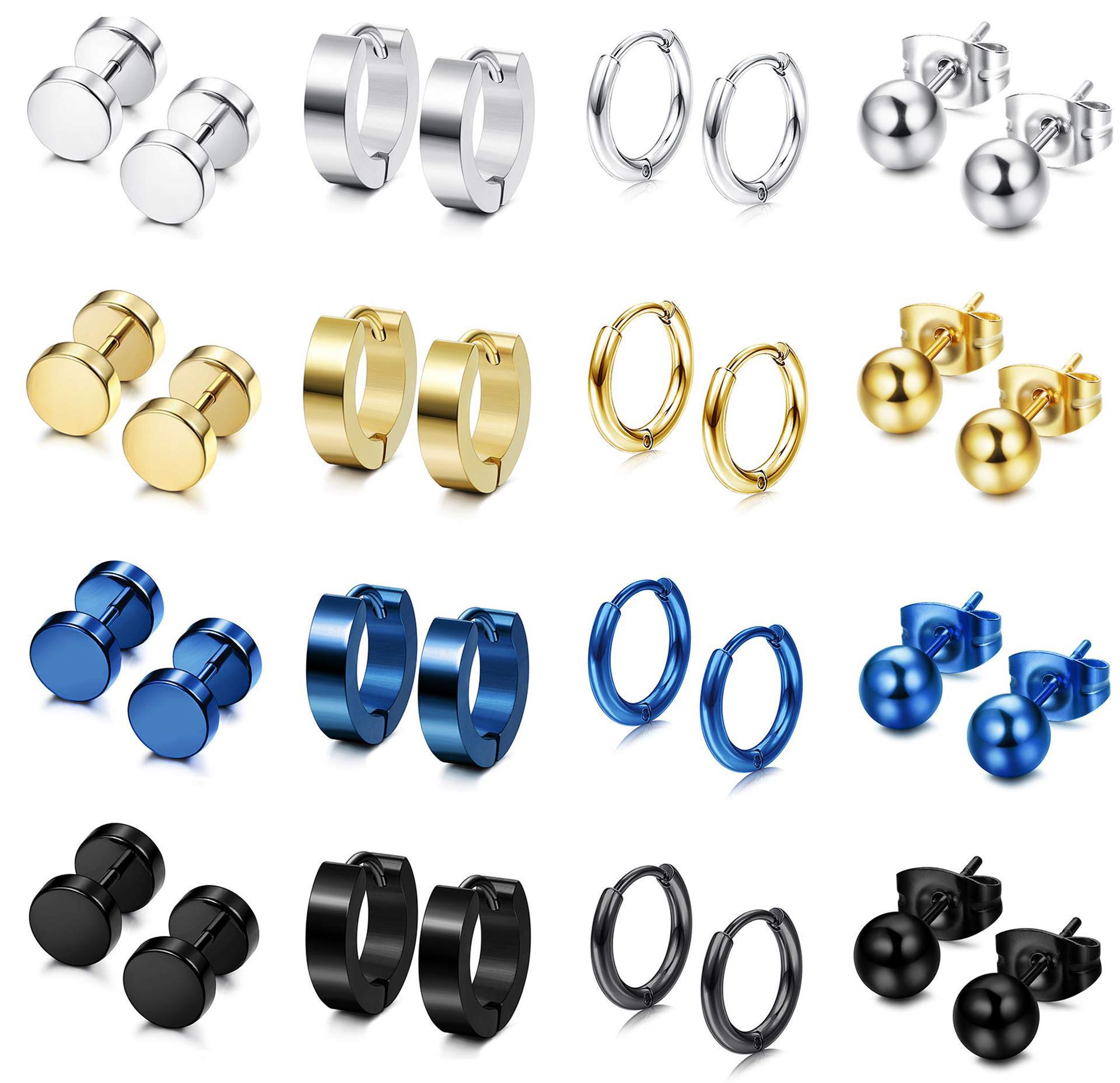 

16-Piece Fashion Earring Set: Cross-Border Hot-Selling Double-Sided, Simple Barbell, Round, and Coil Studs