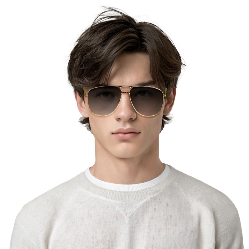 Gucci Glory Business Travel HD Toad Mirror Pilot Eyebrow Frame/Eyebrow Line Frame Sunglasses Men's Gold